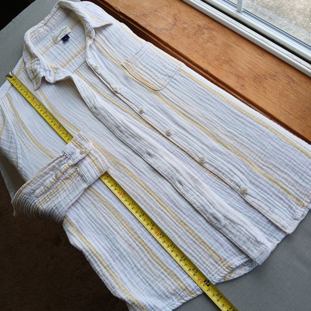 Universal Thread Super Soft Cotton Button-up Shirt M white yellow stripes LS - Picture 12 of 14